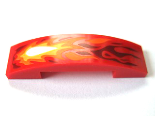 Slope, Curved 4 x 1 x 2/3 Double with White, Yellow, Orange, and Dark Red Flames Pattern