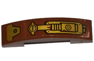 Slope, Curved 4 x 1 x 2/3 Double with Gold Hydraulic Cylinder Pattern Model Left Side (Sticker) - Set 70738