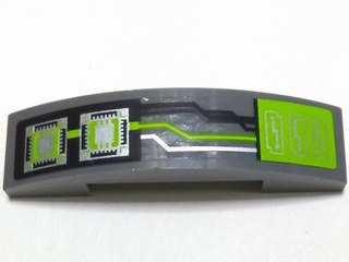 Slope, Curved 4 x 1 x 2/3 Double with Lime, Silver and Black Circuitry and Microchips Pattern (Sticker) - Set 70165