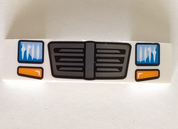 Slope, Curved 4 x 1 x 2/3 Double with Metallic Silver Grille, Blue Headlights, and Orange Turn Lights Pattern