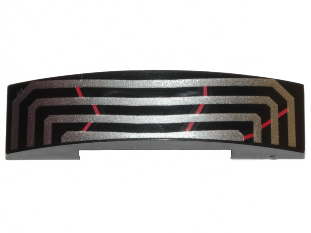 Slope, Curved 4 x 1 x 2/3 Double with Red Scratches and Silver Angular Lines Pattern  (BrickHeadz Kylo Ren Mask Top)