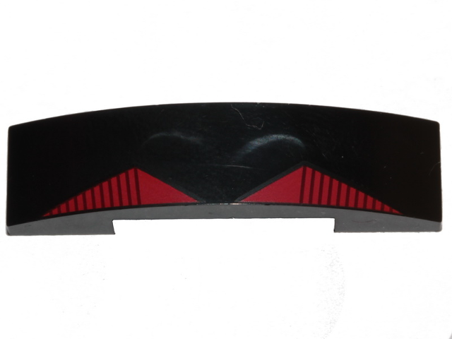 Slope, Curved 4 x 1 x 2/3 Double with 2 Red Triangles with Black Lines Pattern (BrickHeadz Sith Trooper Helmet Visor)