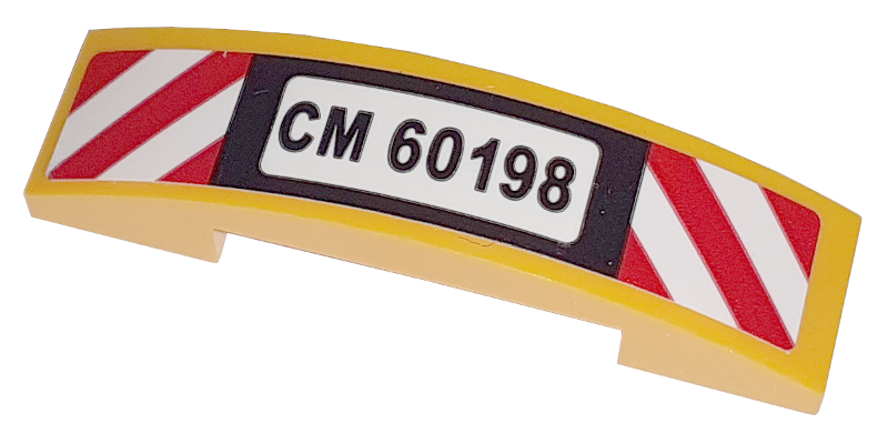 Slope, Curved 4 x 1 x 2/3 Double with 'CM 60198' and Red and White Danger Stripes Pattern (Sticker) - Set 60198