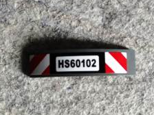 Slope, Curved 4 x 1 x 2/3 Double with 'HS60102' and Red and White Danger Stripes Pattern (Sticker) - Set 60102