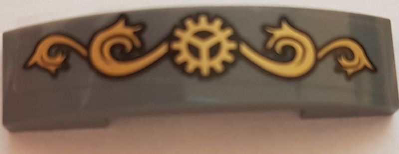 Slope, Curved 4 x 1 x 2/3 Double with Gold Gear and Ornament Pattern (Sticker) - Set 70810