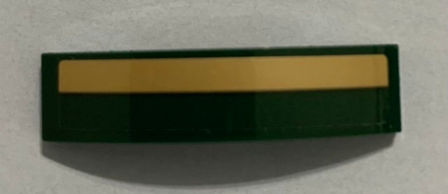 Slope, Curved 4 x 1 x 2/3 Double with Gold Stripe on Dark Green Background Pattern (Sticker) - Set 71044