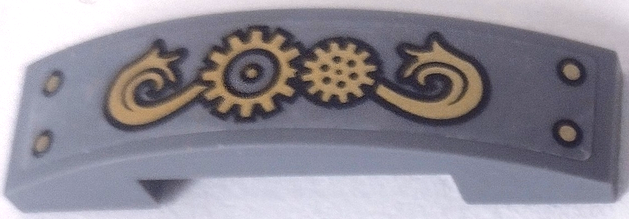 Slope, Curved 4 x 1 x 2/3 Double with Gold Gears, Ornament and Rivets Pattern (Sticker) - Set 70810