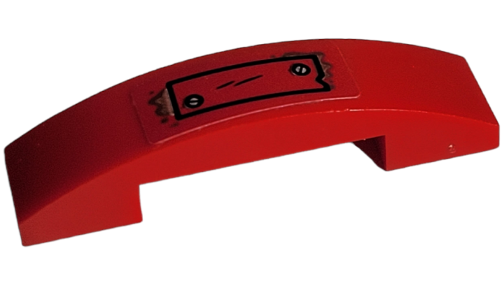 Slope, Curved 4 x 1 x 2/3 Double with Red Metal Plate with 2 Silver Screws Pattern (Sticker) - Set 76054