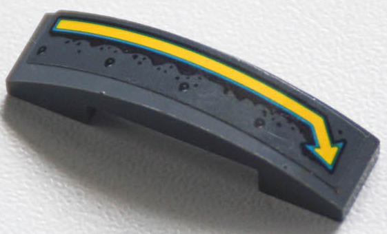 Slope, Curved 4 x 1 x 2/3 Double with Dark Azure and Yellow Bent Arrow and Rust Stains Pattern (Sticker) - Set 70422