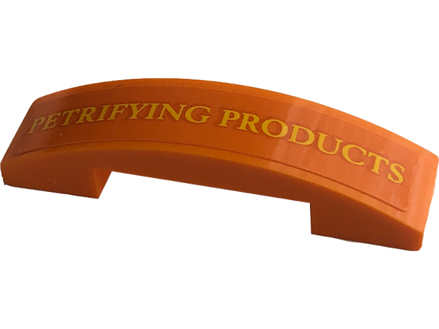 Slope, Curved 4 x 1 x 2/3 Double with Yellow 'PETRIFYING PRODUCTS' Pattern (Sticker) - Set 76422