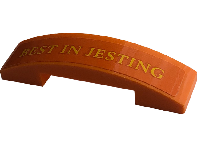 Slope, Curved 4 x 1 x 2/3 Double with Yellow 'BEST IN JESTING' Pattern (Sticker) - Set 76422