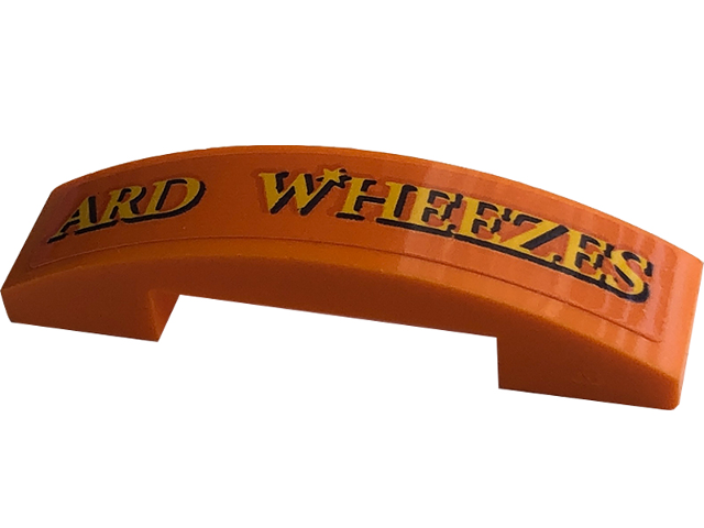 Slope, Curved 4 x 1 x 2/3 Double with Black and Yellow 'ARD WHEEZES' Pattern (Sticker) - Set 76422