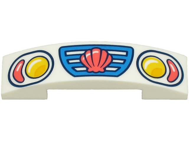 Slope, Curved 4 x 1 x 2/3 Double with Dark Azure Car Front Grille with Coral Clam Shell and Yellow and Bright Light Orange Headlights Pattern