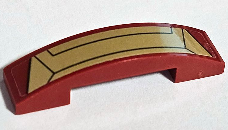 Slope, Curved 4 x 1 x 2/3 Double with Gold Iron Man Hulkbuster Armor Plates with Black Lines Pattern (Sticker) - Set 76105