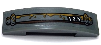 Slope, Curved 4 x 1 x 2/3 Double with Car Bumper with Dark Tan and Dark Brown Rust, Black and White Number 1, 2 and 3 Pattern (Sticker) - Set 70422