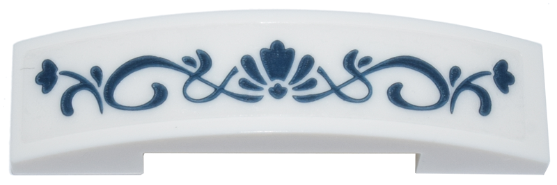 Slope, Curved 4 x 1 x 2/3 Double with Dark Blue Filigree and Flowers Pattern (Sticker) - Set 42671
