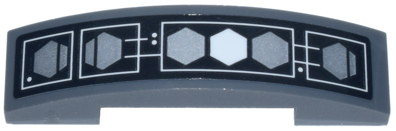 Slope, Curved 4 x 1 x 2/3 Double with Black Elevator Indicator Panel, Silver Hexagons, White Hexagon in Center Pattern (Sticker) - Set 75419