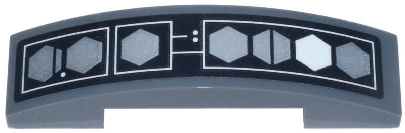 Slope, Curved 4 x 1 x 2/3 Double with Black Elevator Indicator Panel, Silver Hexagons, White Hexagon on Right Pattern (Sticker) - Set 75419