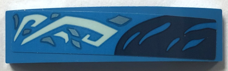 Slope, Curved 4 x 1 x 2/3 Double with Light Aqua Markings, Dark Blue Skin and Metallic Light Blue Scales Pattern Model Left Side (Sticker) - Set 71754