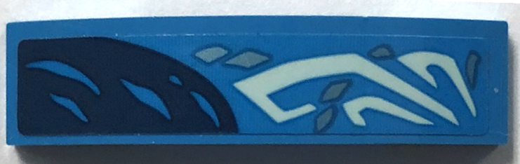 Slope, Curved 4 x 1 x 2/3 Double with Light Aqua Markings, Dark Blue Skin and Metallic Light Blue Scales Pattern Model Right Side (Sticker) - Set 71754