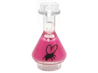 Minifigure, Utensil Bottle, Erlenmeyer Flask with Molded Magenta Fluid and Printed Black Fly Pattern