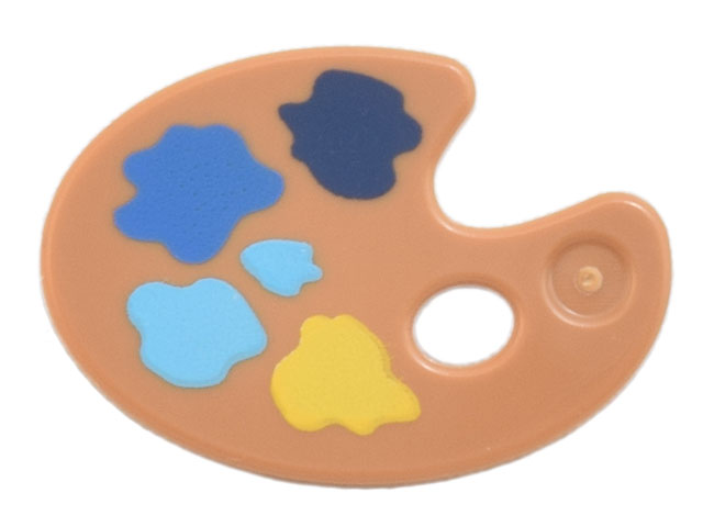 Minifigure, Utensil Paint Palette with Yellow, Medium Azure, Blue, and Dark Blue Paint Splotches Pattern