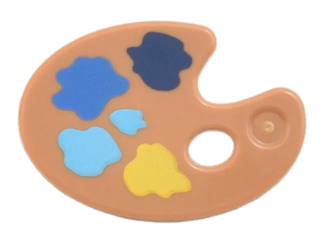 Minifigure, Utensil Paint Palette with Yellow, Medium Azure, Blue, and Dark Blue Paint Splotches Pattern