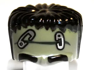 Minifigure, Headgear Head Top, Frankenstein Monster with Black Hair and Safety Pins Pattern