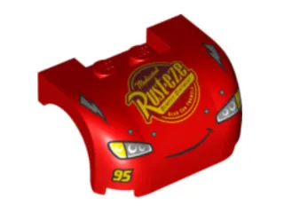 Vehicle, Mudguard 3 x 4 x 1 2/3 Curved with Front with Headlights, Thin Lopsided Smile, Lightning Bolts and 'Rust-eze' Pattern