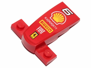 Wedge 4 x 2 x 1 1/3 with 1 x 4 Base with '6', Shell Logo, 'KASPERSKY lab', 'PIRELLI', 'FIAT' and Ferrari Logo Pattern (Sticker) - Set 30190