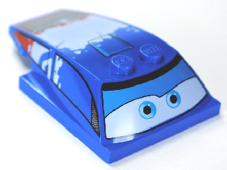 Wedge 6 x 4 x 1 1/3 with 4 x 4 Base with Blue Eyes, Windows and Red and White Pattern