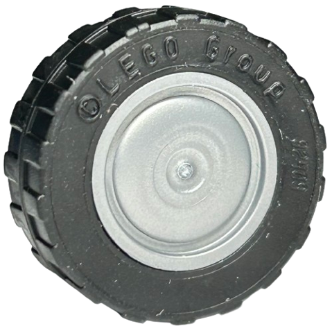 Wheel 11mm D. x 6mm with Smooth Hubcap with Black Tire 17.5mm D. x 6mm with Shallow Staggered Treads - Band Around Center of Tread (93594 / 92409)