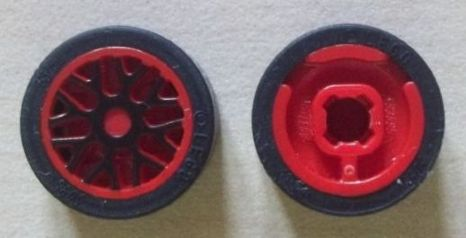 Wheel 11mm D. x 6mm with 8 'Y' Spokes with Black Outline Pattern with Black Tire 14mm D. x 6mm Solid Smooth (93595pb03 / 50945)