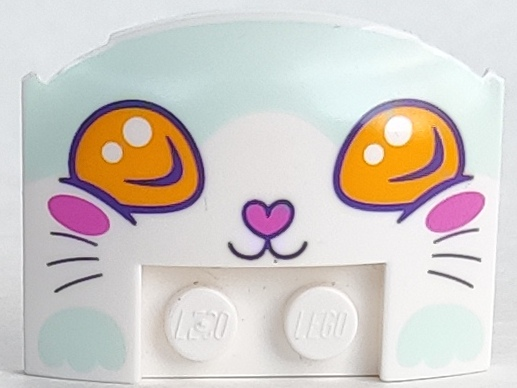 Wedge 3 x 4 x 2/3 Triple Curved with Cat Face, Bright Light Orange Eyes, Dark Pink Nose and Ovals on Cheeks, Light Aqua Forehead and Paws Pattern