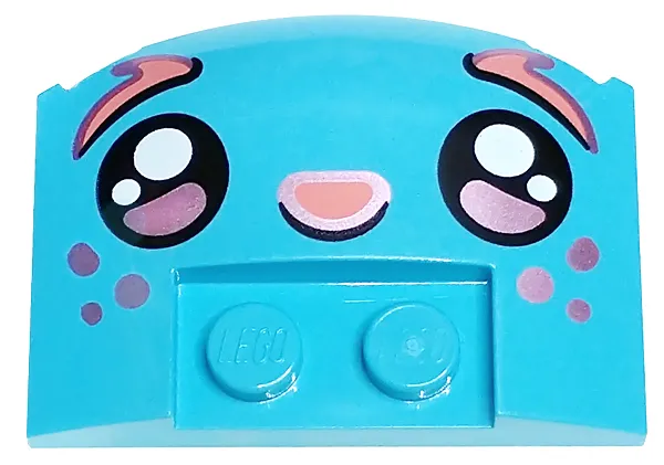 Wedge 3 x 4 x 2/3 Triple Curved with Coral and Metallic Pink Eyebrows, Freckles and Nose, Black and White Eyes Pattern (Bunchu)