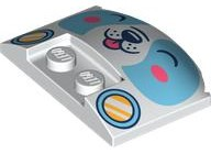 Wedge 3 x 4 x 2/3 Triple Curved with Medium Azure Puppy Face with Dark Blue Nose, Coral Cheeks and Tongue and Car Headlights Pattern