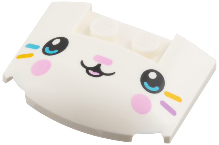 Wedge 3 x 4 x 2/3 Triple Curved with Black Eyes, Bright Pink Nose and Cheeks, Bright Light Orange, Medium Azure, and Medium Lavender Sprinkles Pattern (Cakey)