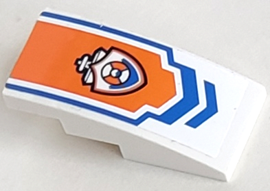 Slope, Curved 4 x 2 with Blue Chevron and Coast Guard Logo on Orange Background Pattern (Sticker) - Set 60011