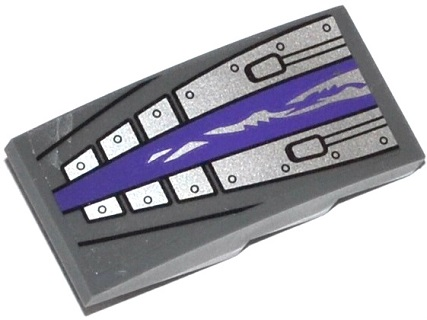 Slope, Curved 4 x 2 with Dark Purple Stripe and Silver Armor Plates with Rivets Pattern (Sticker) - Set 70722