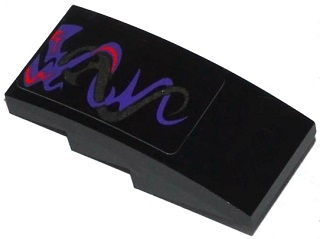 Slope, Curved 4 x 2 with Dark Purple, Dark Silver, and Red Swirls Pattern (Sticker) - Set 70728