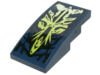 Slope, Curved 4 x 2 with Yellowish Green Morro Dragon Head and Black Scales Pattern (Sticker) - Set 70736