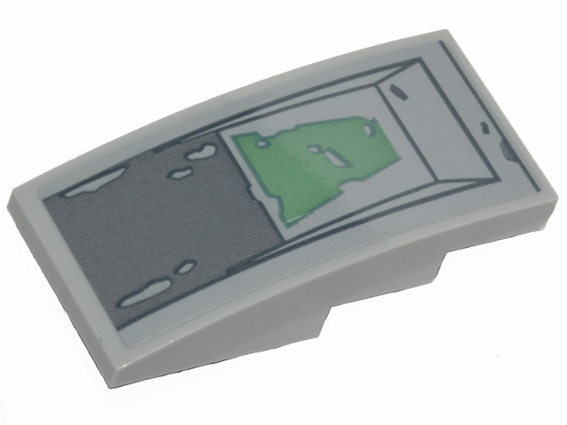 Slope, Curved 4 x 2 with SW Clone Scout Walker Hull Plates, Dark Bluish Gray and Sand Green Peeling Paint Pattern (Sticker) - Set 75261