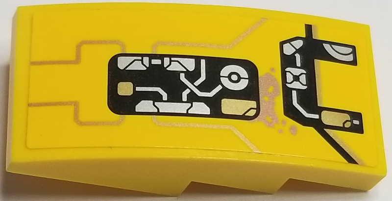 Slope, Curved 4 x 2 with Gold Lines and Open Machinery Panels and Dirt Smudge Pattern Model Right Side (Sticker) - Set 76080