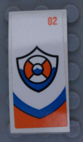 Slope, Curved 4 x 2 with Coast Guard Logo and Number '02' Pattern on White Background (Sticker) - Set 60164