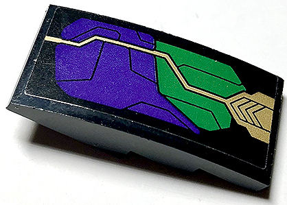 Slope, Curved 4 x 2 with Dark Purple and Green Armor Plates and Gold Circuitry Pattern Model Right Side (Sticker) - Set 76097