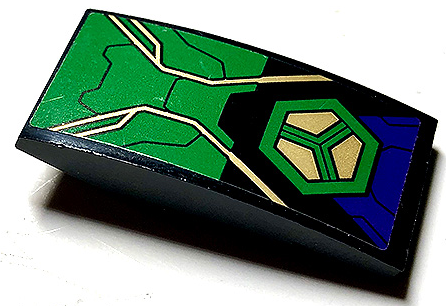 Slope, Curved 4 x 2 with Dark Purple and Green Armor Plates and Hexagon and Gold Circuitry Pattern (Sticker) - Set 76097