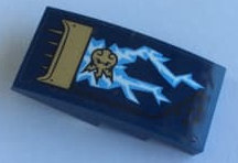 Slope, Curved 4 x 2 with Gold Air Intake, Bright Light Blue and White Lightning and Gold Ninjago Power Emblem Pattern Model Left Side (Sticker) - Set 70622