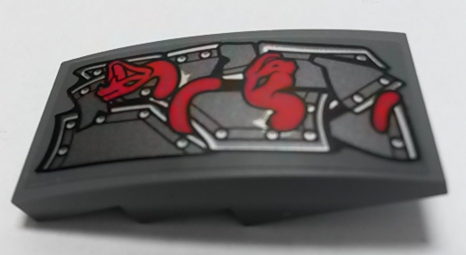 Slope, Curved 4 x 2 with Metal Plates and Red Snakes Pattern Model Right Side (Sticker) - Set 70622