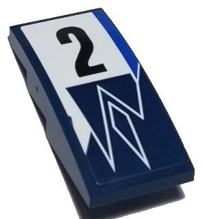 Slope, Curved 4 x 2 with Black Number 2 on White Background, Dark Blue Diamond and Triangles Pattern (Sticker) - Set 75885