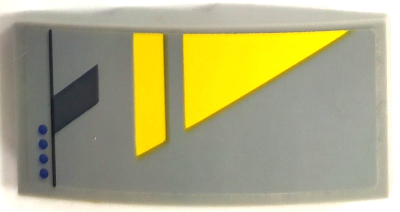 Slope, Curved 4 x 2 with Yellow Triangle, Blue Dots, and Dark Bluish Gray Line Pattern Model Left Side (Sticker) - Set 75150